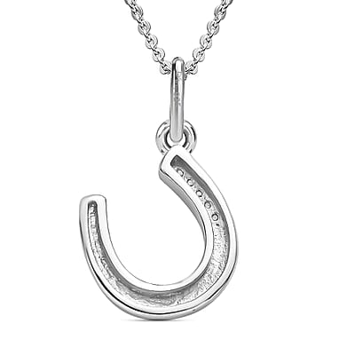 White Zircon Pendant Necklace, Lucky Horseshoe Pendant Necklace, Platinum Over Sterling Silver Pendant Necklace, 20 Inch Pendant Necklace