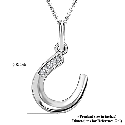White Zircon Pendant Necklace, Lucky Horseshoe Pendant Necklace, Platinum Over Sterling Silver Pendant Necklace, 20 Inch Pendant Necklace