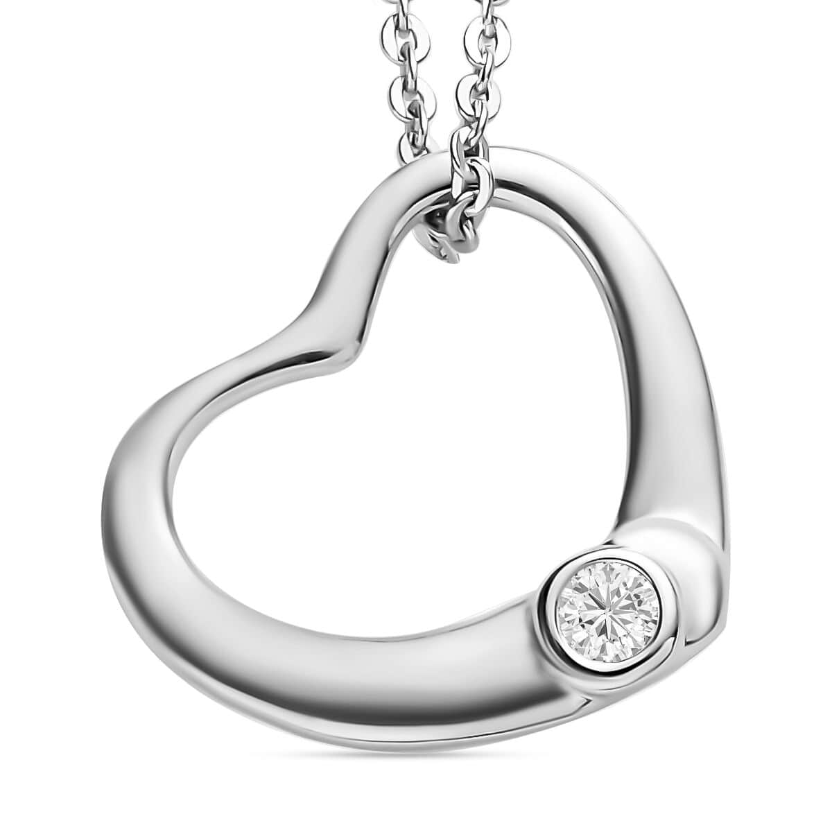 Mother’s Day Gift Moissanite Bubble Heart Pendant Necklace , Moissanite Heart Pendant Necklace , Platinum Over Sterling Silver Pendant Necklace , 20 inches Pendant Necklace 0.05 ctw image number 0