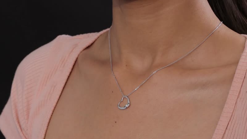 Moissanite Heart Pendant Necklace (20 Inches) in Platinum Over Sterling Silver 0.05 ctw