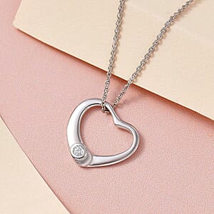 Moissanite 0.05 ctw Bubble Heart Pendant Necklace , Moissanite Heart Pendant Necklace , Platinum Over Sterling Silver Pendant Necklace , 20 inches Pendant Necklace