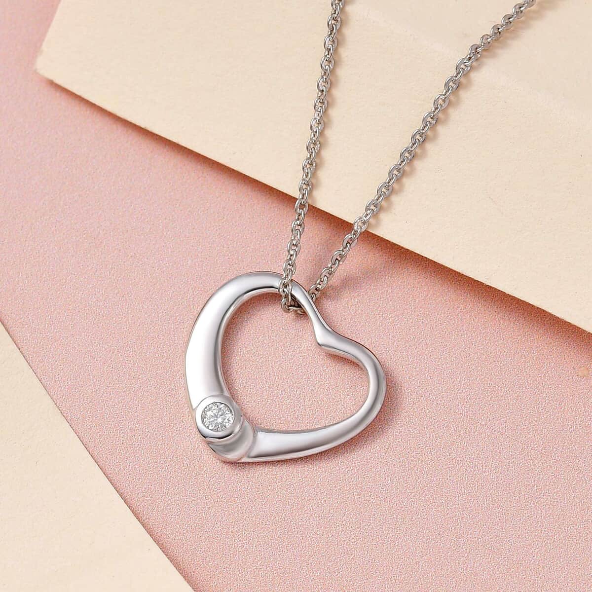 Mother’s Day Gift Moissanite Bubble Heart Pendant Necklace , Moissanite Heart Pendant Necklace , Platinum Over Sterling Silver Pendant Necklace , 20 inches Pendant Necklace 0.05 ctw image number 1
