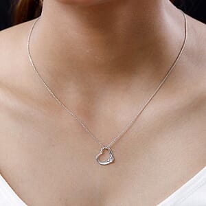 Moissanite 0.05 ctw Bubble Heart Pendant Necklace , Moissanite Heart Pendant Necklace , Platinum Over Sterling Silver Pendant Necklace , 20 inches Pendant Necklace