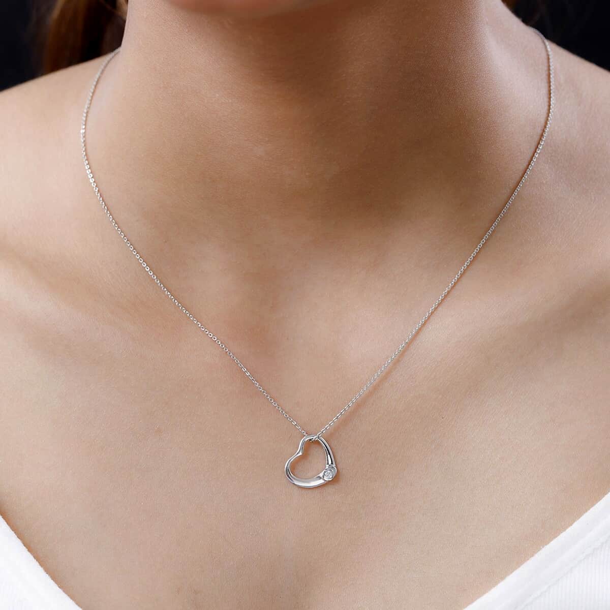 Mother’s Day Gift Moissanite Bubble Heart Pendant Necklace , Moissanite Heart Pendant Necklace , Platinum Over Sterling Silver Pendant Necklace , 20 inches Pendant Necklace 0.05 ctw image number 2