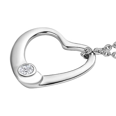 Moissanite 0.05 ctw Bubble Heart Pendant Necklace , Moissanite Heart Pendant Necklace , Platinum Over Sterling Silver Pendant Necklace , 20 inches Pendant Necklace