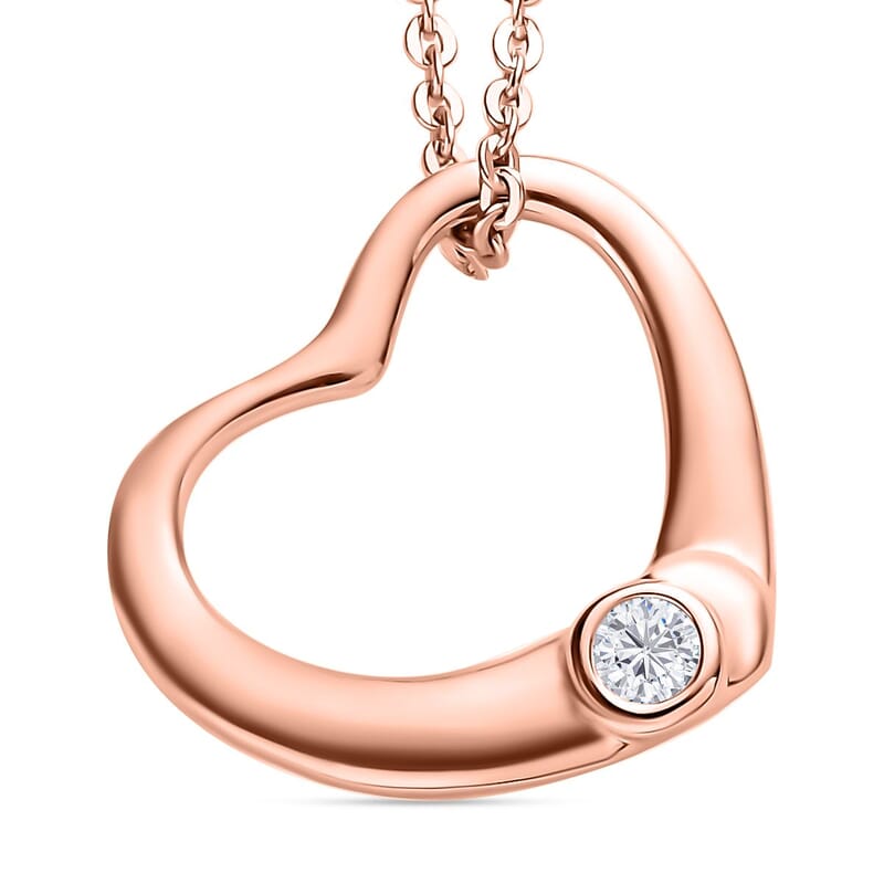 Moissanite 0.05 ctw Bubble Heart Pendant Necklace , Moissanite Heart Pendant Necklace , Vermeil Rose Gold Over Sterling Silver Pendant Necklace , 20 inches Pendant Necklace