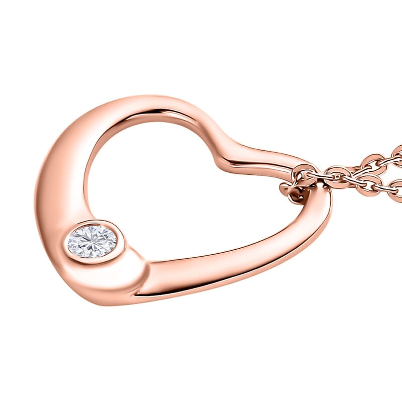 Moissanite 0.05 ctw Bubble Heart Pendant Necklace , Moissanite Heart Pendant Necklace , Vermeil Rose Gold Over Sterling Silver Pendant Necklace , 20 inches Pendant Necklace