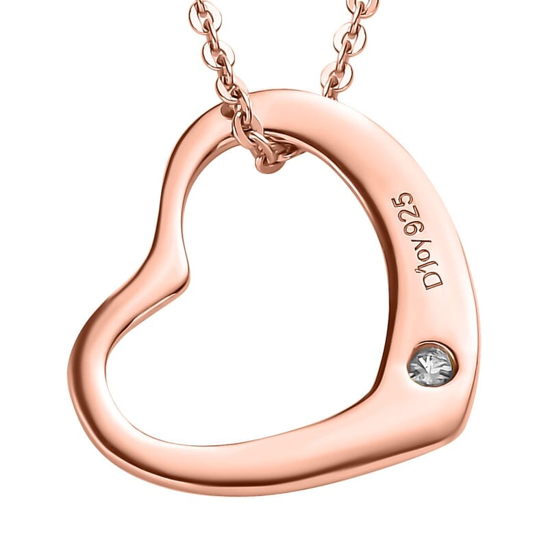 Moissanite 0.05 ctw Bubble Heart Pendant Necklace , Moissanite Heart Pendant Necklace , Vermeil Rose Gold Over Sterling Silver Pendant Necklace , 20 inches Pendant Necklace