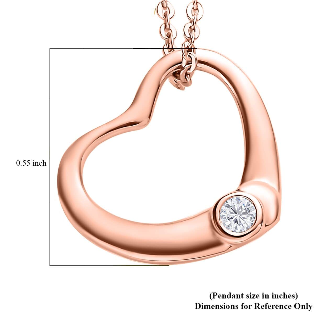 Moissanite Bubble Heart Pendant Necklace , Moissanite Heart Pendant Necklace , Vermeil Rose Gold Over Sterling Silver Pendant Necklace , 20 inches Pendant Necklace 0.05 ctw image number 6