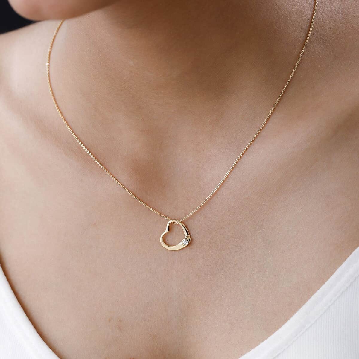 Moissanite 0.05 ctw Bubble Heart Pendant Necklace , Moissanite Heart Pendant Necklace , Vermeil Yellow Gold Over Sterling Silver Pendant Necklace , 20 inches Pendant Necklace image number 2