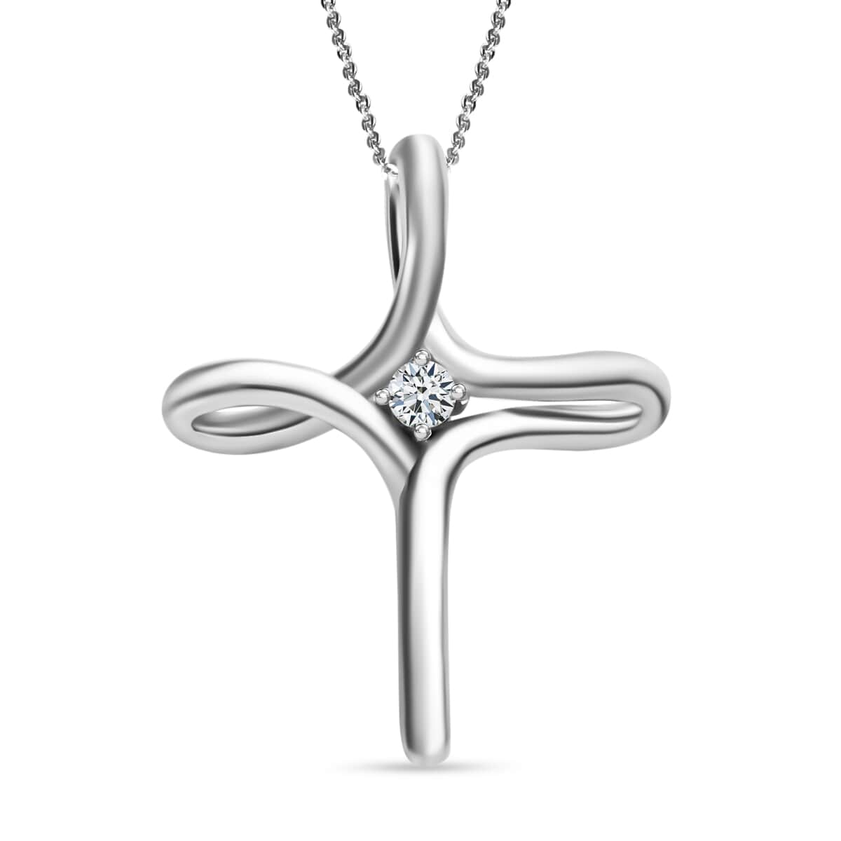 Moissanite Cross Pendant Necklace (20 Inches) in Platinum Over Sterling Silver (7.80 g) 0.20 ctw image number 0