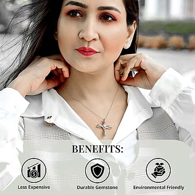 Moissanite Pendant Necklace, Twisted Cross Pendant, Matinee Length Necklace, Sterling Silver Necklace 0.20 ctw