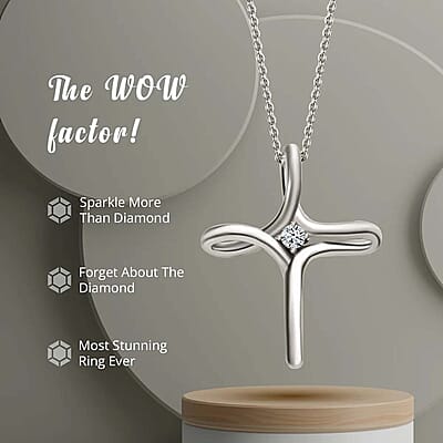 Moissanite Pendant Necklace, Twisted Cross Pendant, Matinee Length Necklace, Sterling Silver Necklace 0.20 ctw