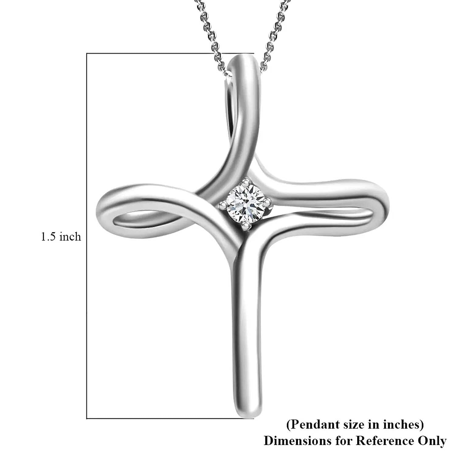 Moissanite Cross Pendant Necklace (20 Inches) in Platinum Over Sterling Silver (7.80 g) 0.20 ctw