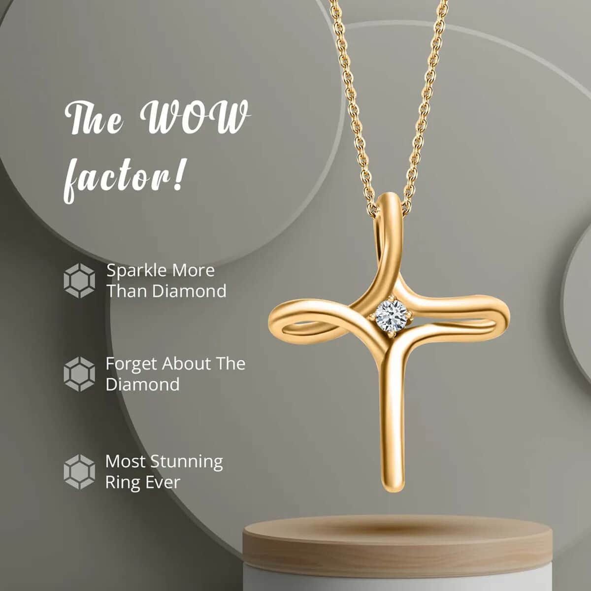 Moissanite 0.25 ctw Pendant Necklace, Twisted Cross Pendant, Matinee Length Necklace, Sterling Silver Necklace, YG Vermeil Over Sterling Silver Pendant image number 4