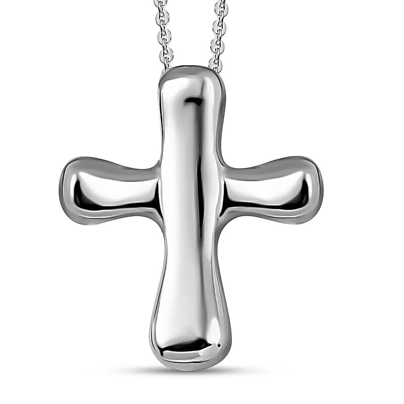 Cross Pendant Necklace, Platinum Over Sterling Silver Pendant Necklace, 20 Inch Pendant Necklace, Silver Cross Pendant Necklace 4.25 Grams