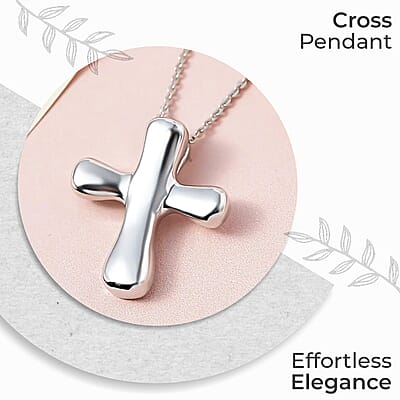 Cross Pendant Necklace, Platinum Over Sterling Silver Pendant Necklace, 20 Inch Pendant Necklace, Silver Cross Pendant Necklace 4.25 Grams