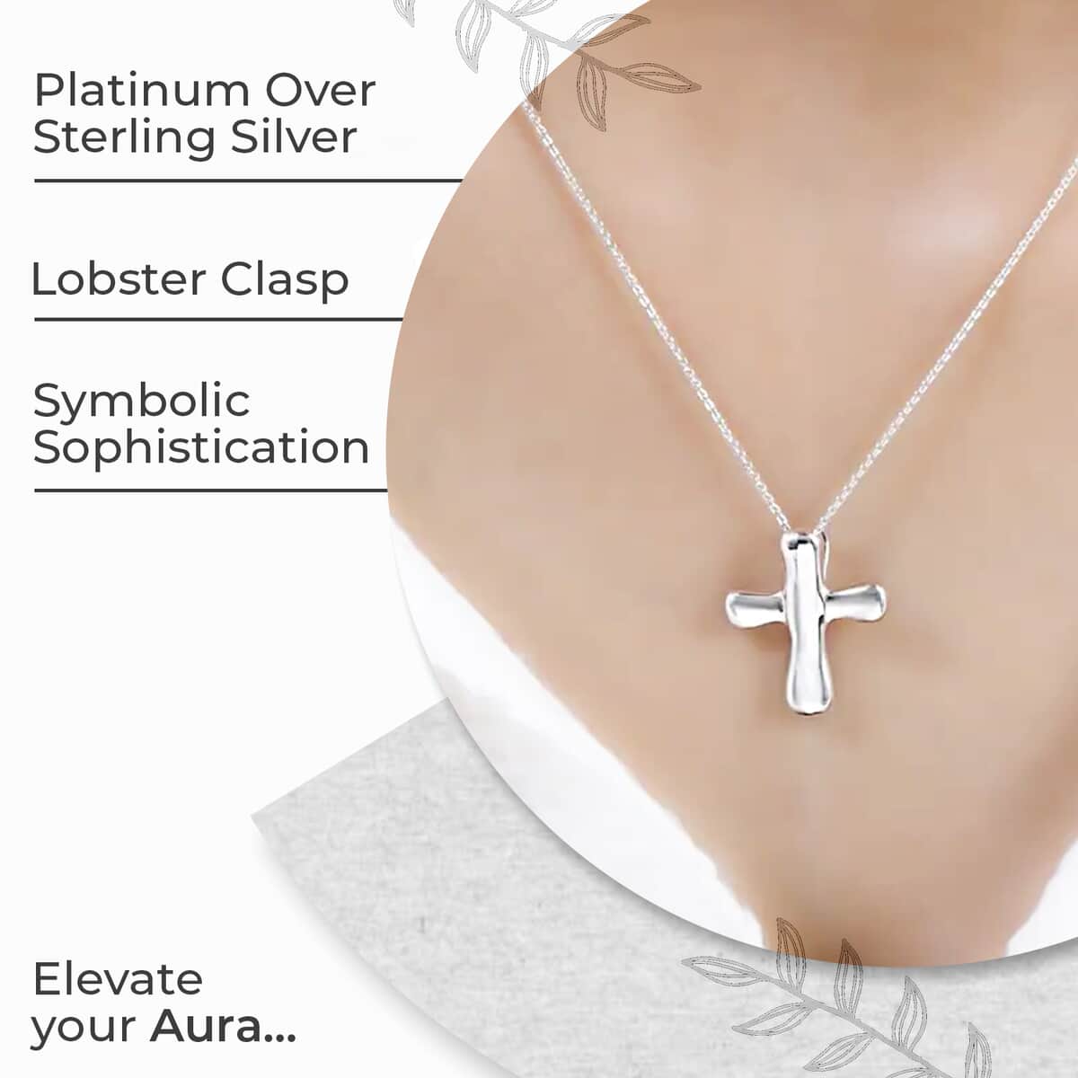 Platinum Over Sterling Silver Cross Pendant Necklace 20 Inches 4.25 Grams image number 2
