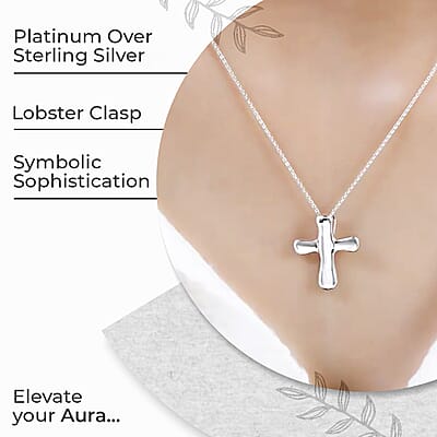 Cross Pendant Necklace, Platinum Over Sterling Silver Pendant Necklace, 20 Inch Pendant Necklace, Silver Cross Pendant Necklace 4.25 Grams