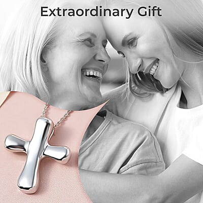 Cross Pendant Necklace, Platinum Over Sterling Silver Pendant Necklace, 20 Inch Pendant Necklace, Silver Cross Pendant Necklace 4.25 Grams