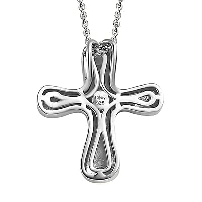 Cross Pendant Necklace, Platinum Over Sterling Silver Pendant Necklace, 20 Inch Pendant Necklace, Silver Cross Pendant Necklace 4.25 Grams