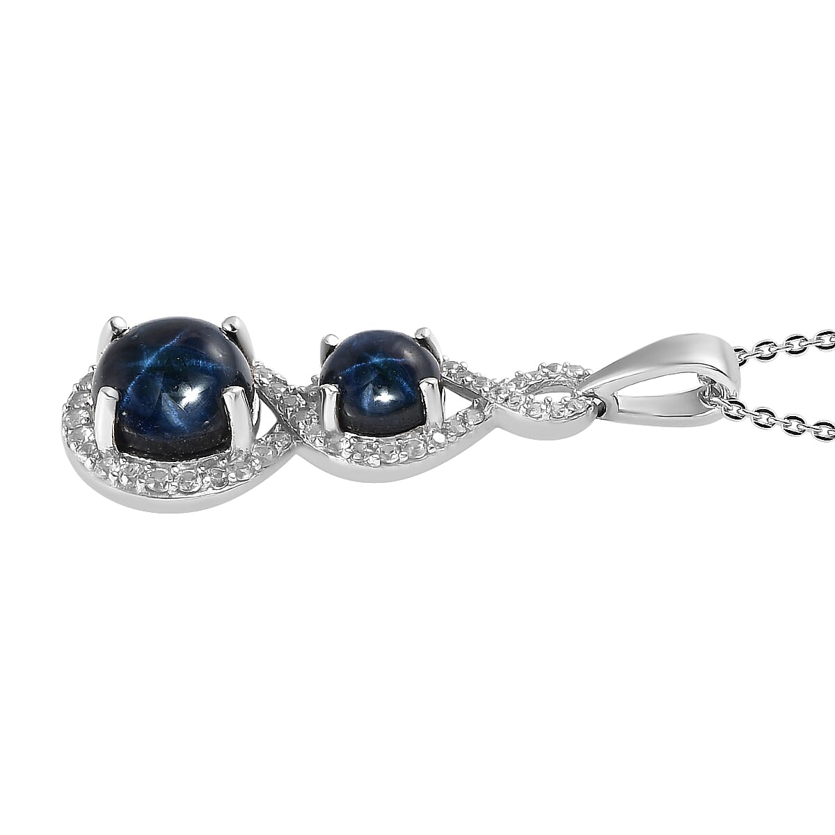 Blue Star Sapphire (DF) and White Zircon Infinity Pendant Necklace 20 Inches in Platinum Over Sterling Silver 5.35 ctw image number 3