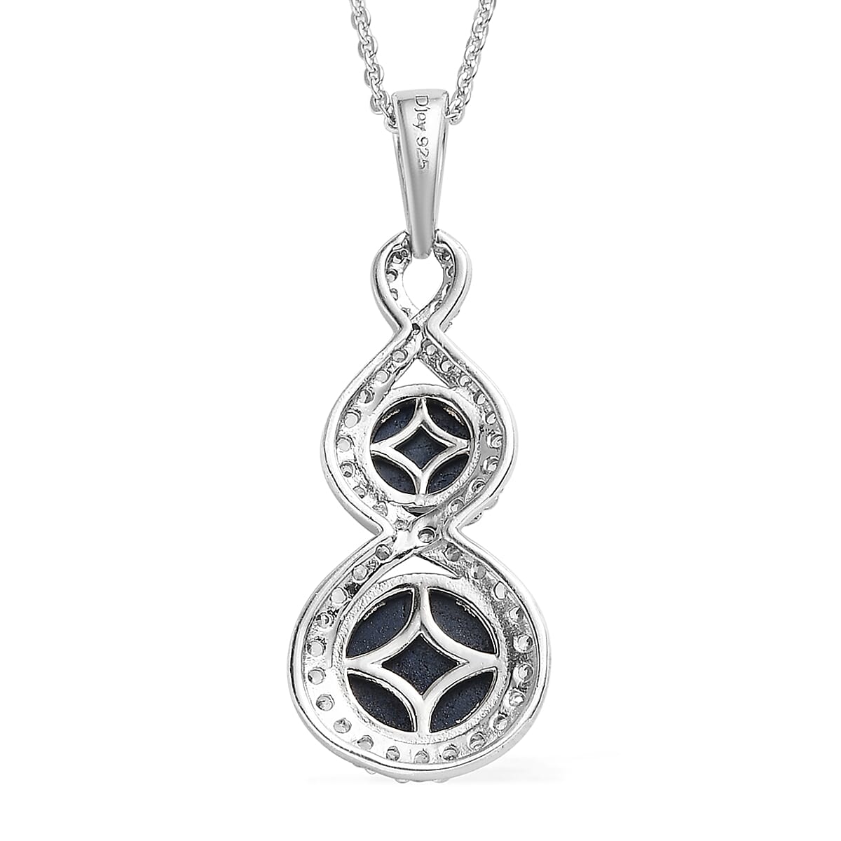 Blue Star Sapphire (DF) and White Zircon Infinity Pendant Necklace 20 Inches in Platinum Over Sterling Silver 5.35 ctw image number 4