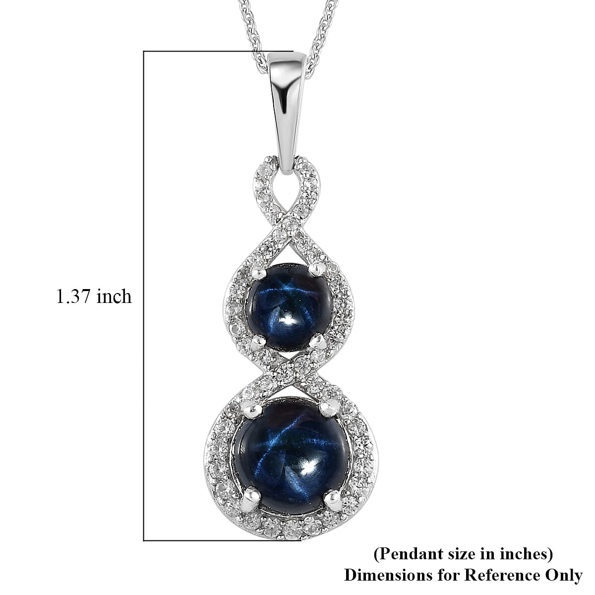 Blue Star Sapphire (DF) and White Zircon Infinity Pendant Necklace 20 Inches in Platinum Over Sterling Silver 5.35 ctw image number 6