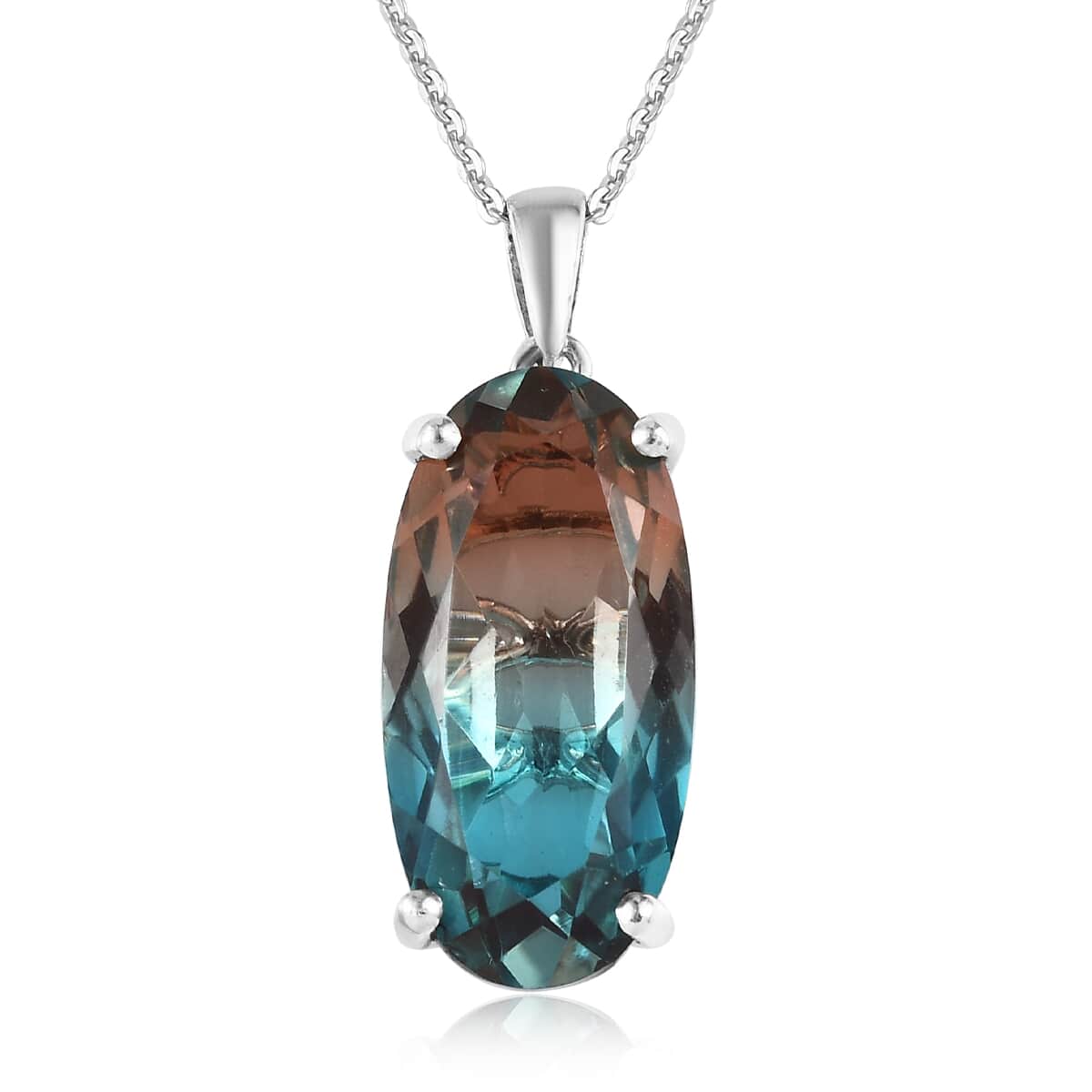 Aqua Terra Costa Quartz (Triplet) Solitaire Pendant Necklace 20 Inches in Platinum Over Sterling Silver 9.40 ctw image number 0