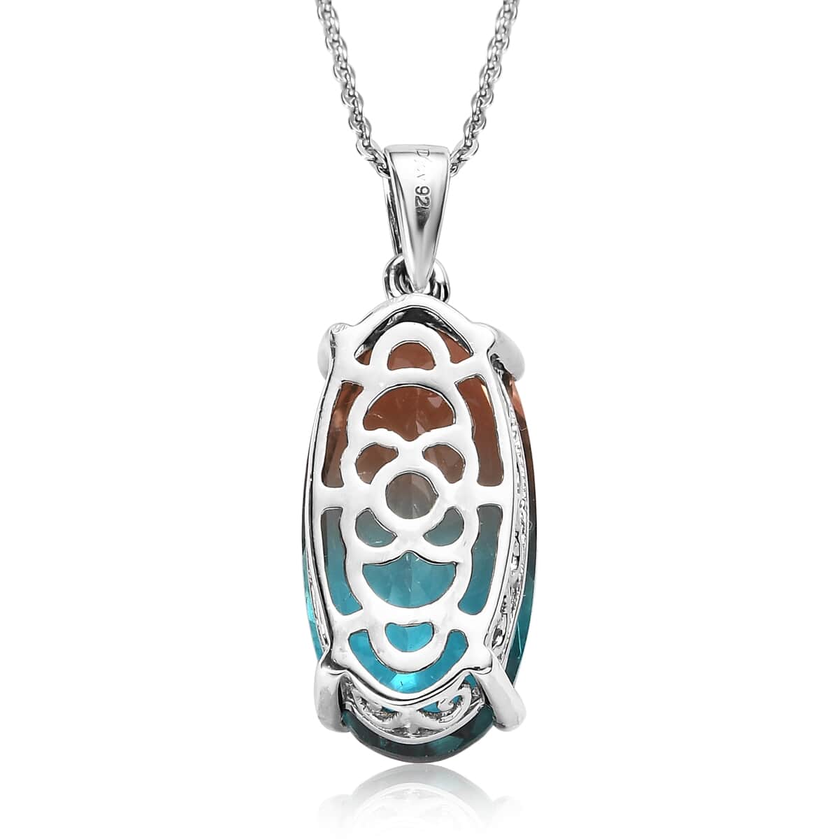 Aqua Terra Costa Quartz (Triplet) Solitaire Pendant Necklace 20 Inches in Platinum Over Sterling Silver 9.40 ctw image number 4