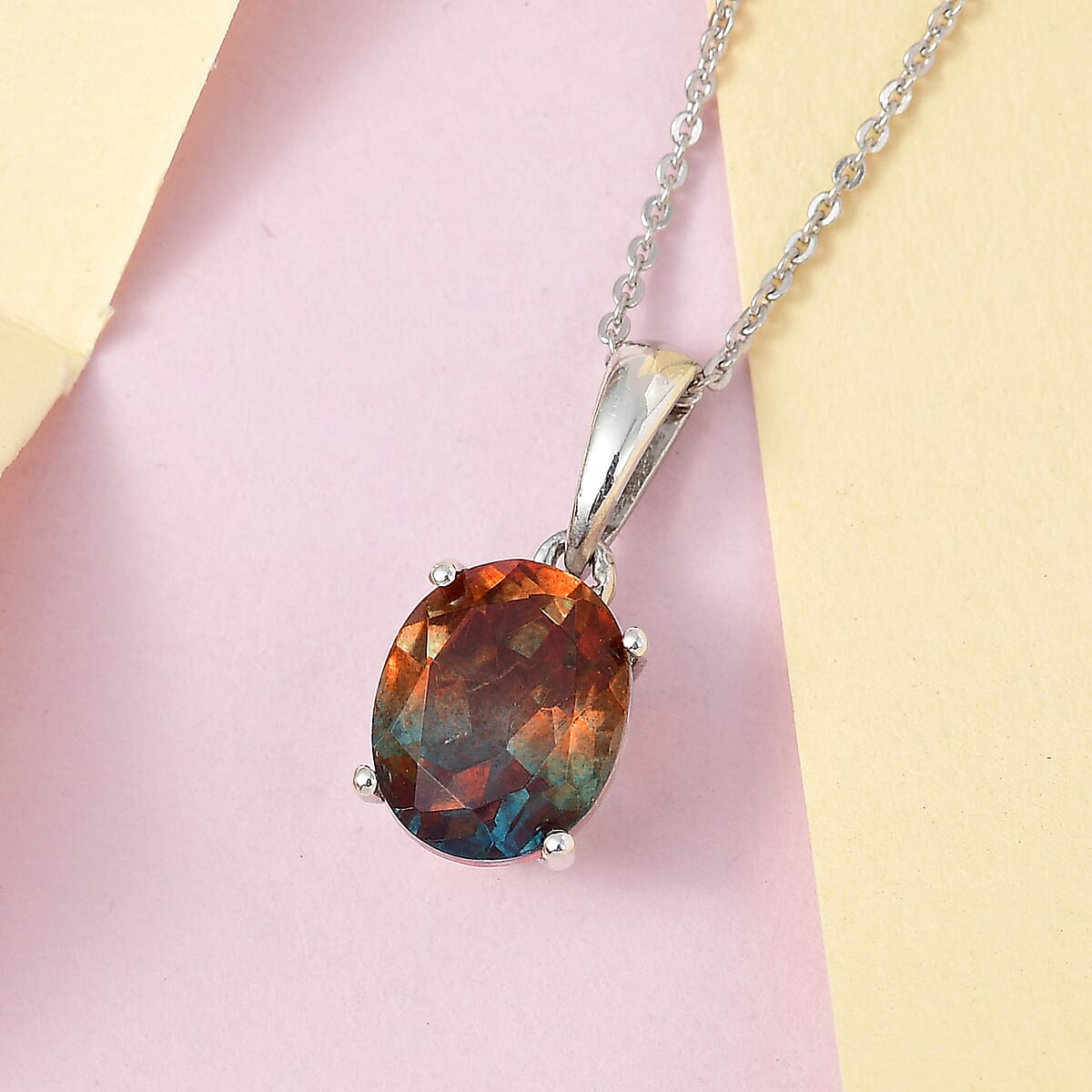 Aqua Terra Costa Quartz (Triplet) Solitaire Pendant Necklace 20 Inches in Platinum Over Sterling Silver 2.75 ctw image number 1