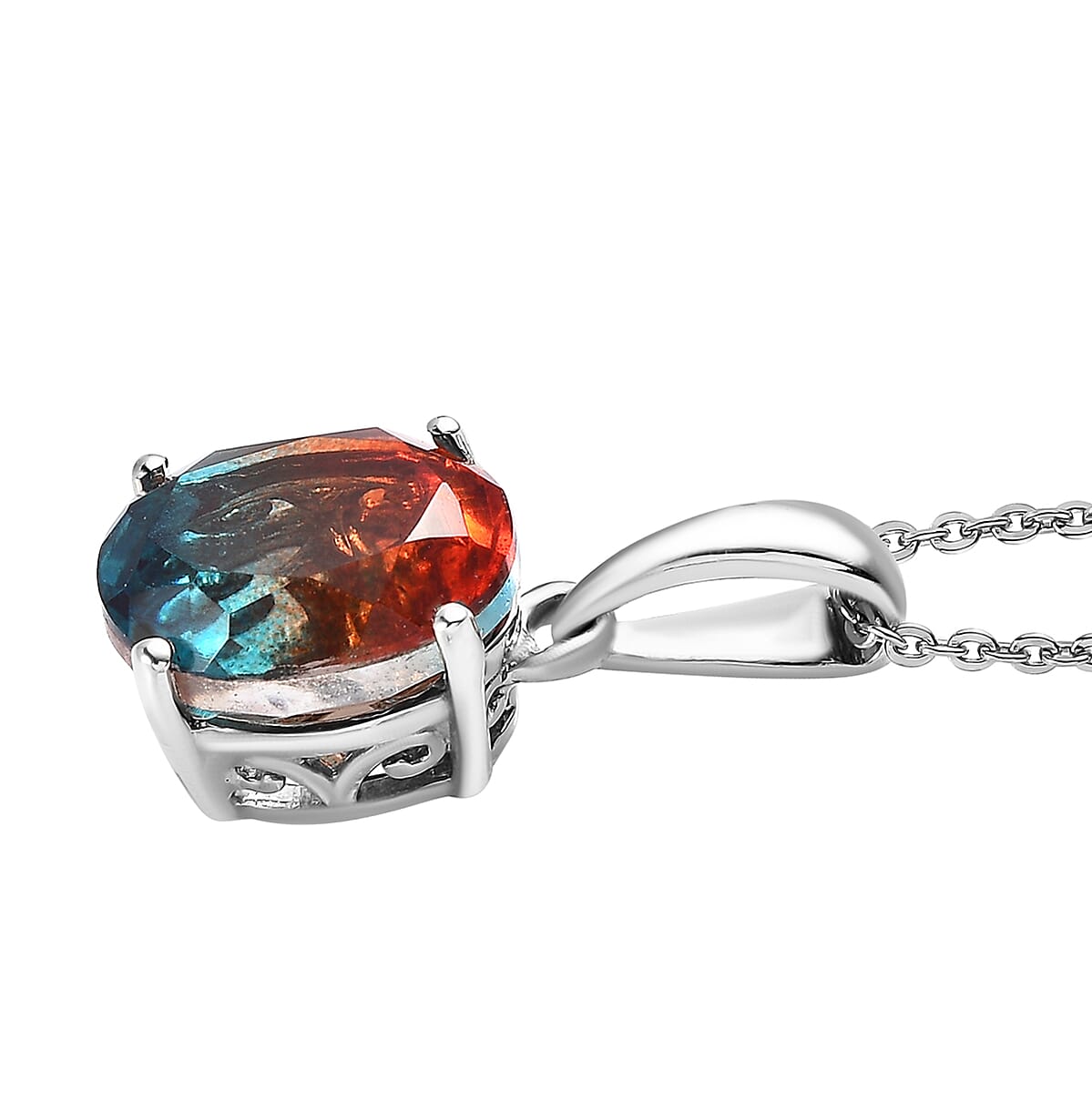 Aqua Terra Costa Quartz (Triplet) Solitaire Pendant Necklace 20 Inches in Platinum Over Sterling Silver 2.75 ctw image number 3