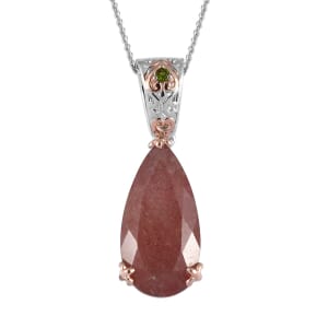 Tanzanian Natronite and Chrome Diopside Pendant Necklace 20 Inches in Vermeil Rose Gold and Platinum Over Sterling Silver 10.35 ctw
