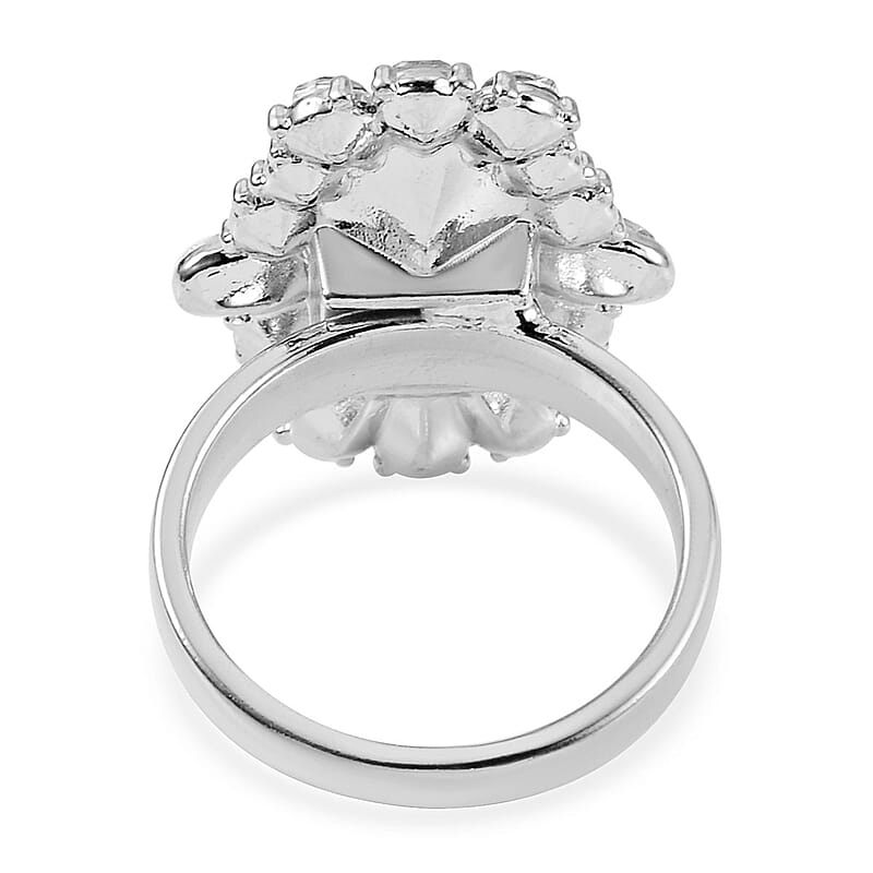 Simulated Aurora Borealis, Austrian Crystal Halo Ring (Size 6.00), Earrings and Pendant Necklace in Silvertone 20-22 Inches