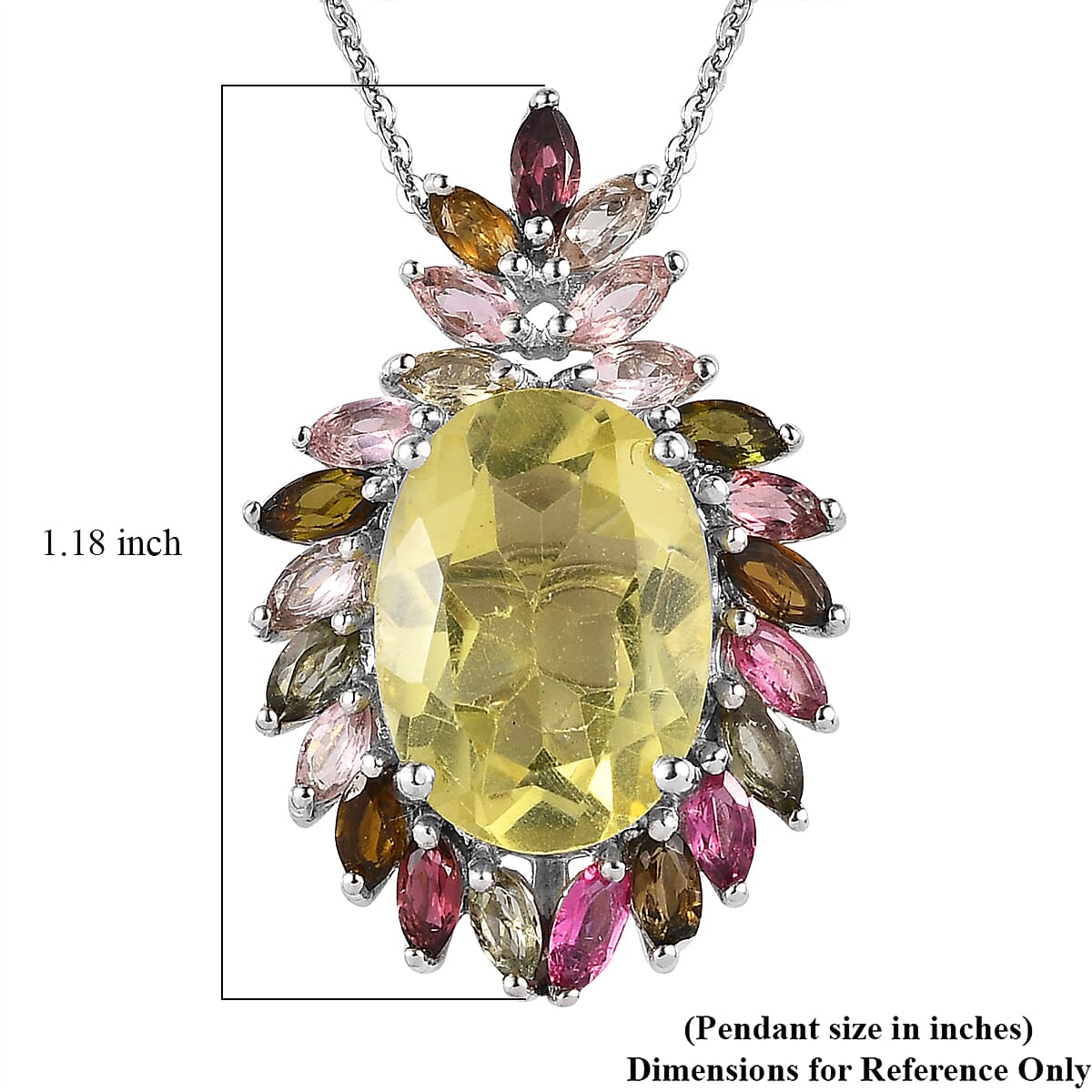 Ouro Verde Quartz and Multi-Tourmaline Pendant Necklace 20 Inches in Platinum Over Sterling Silver 7.50 ctw