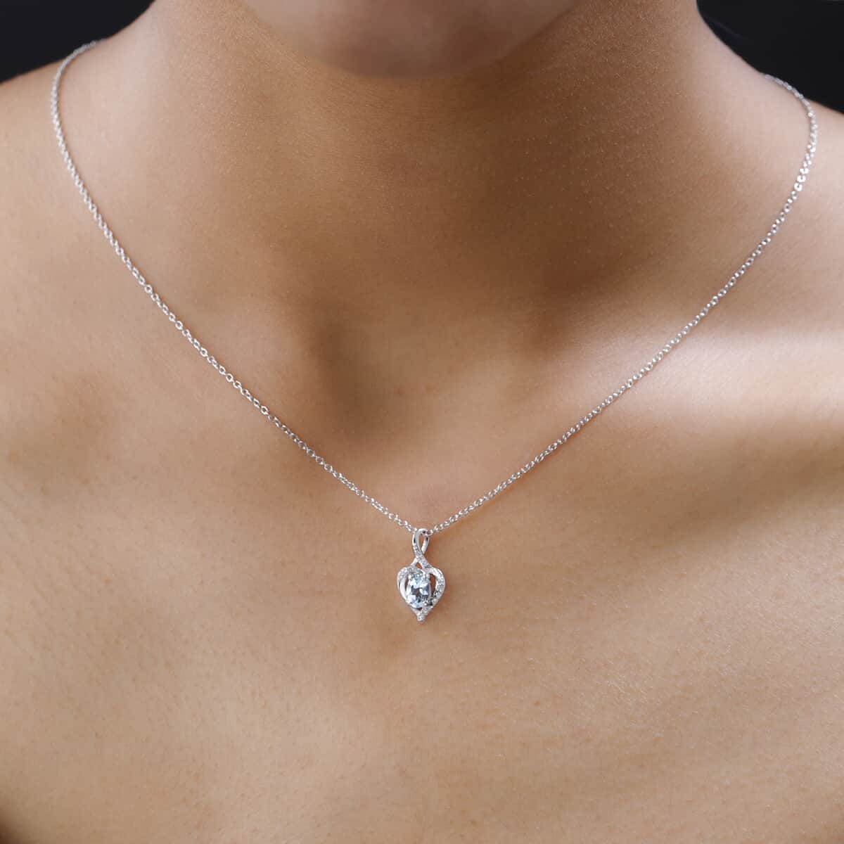 Premium Mangoro Aquamarine and White Zircon Pendant Necklace 20 Inches in Platinum Over Sterling Silver 0.50 ctw image number 2