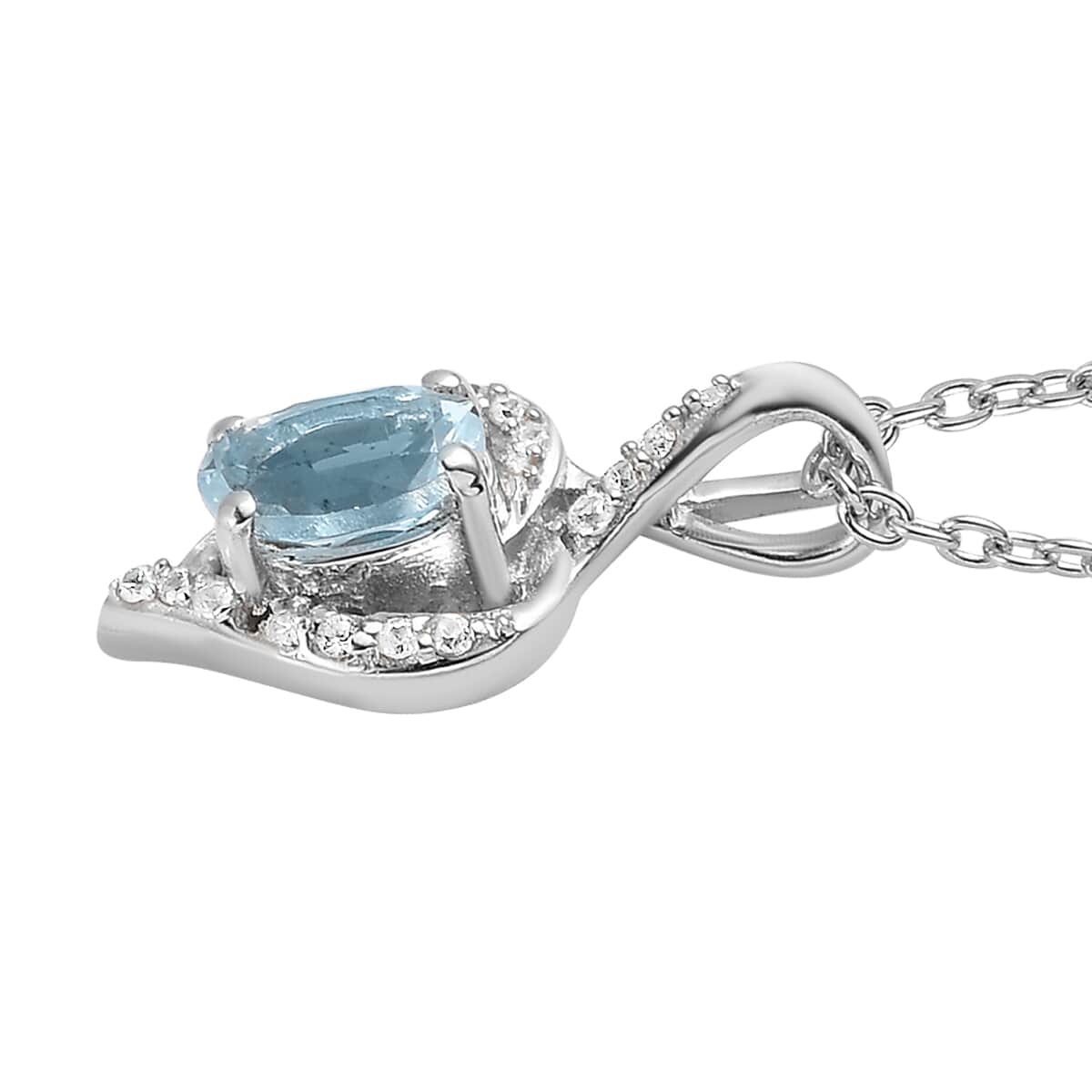 Premium Mangoro Aquamarine and White Zircon Pendant Necklace 20 Inches in Platinum Over Sterling Silver 0.50 ctw image number 3