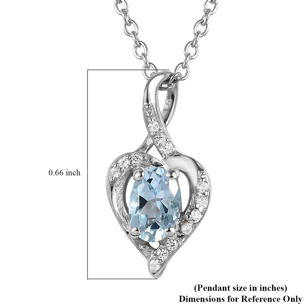 Premium Mangoro Aquamarine and White Zircon Pendant Necklace 20 Inches in Platinum Over Sterling Silver 0.50 ctw image number 5
