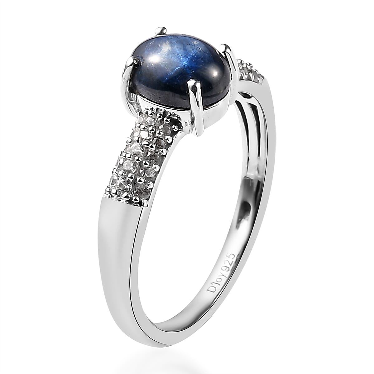 Blue Star Sapphire (DF) and White Zircon Ring (Size 10.0) and Pendant Necklace 20 Inches in Platinum Over Sterling Silver 4.85 ctw