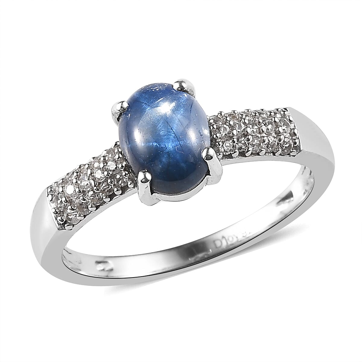 Blue Star Sapphire (DF) and White Zircon Ring (Size 9.0) and Pendant Necklace 20 Inches in Platinum Over Sterling Silver 4.85 ctw image number 3