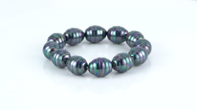 Tahitian Color Shell Pearl Beaded Stretch Bracelet and Earrings in Stainless Steel