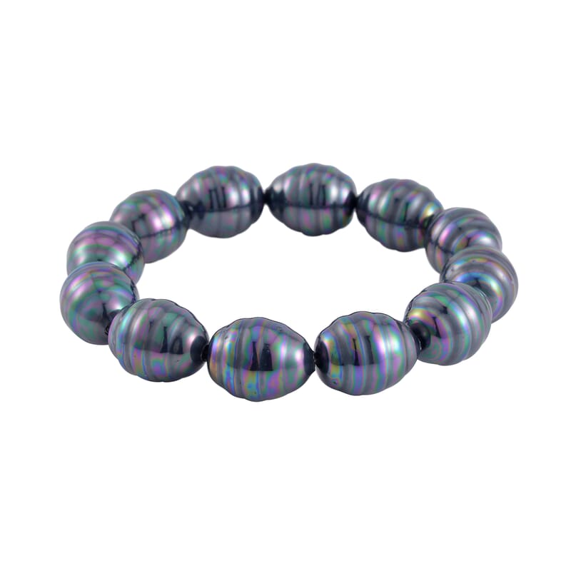 Tahitian Color Shell Pearl Beaded Stretch Bracelet and Earrings in Stainless Steel