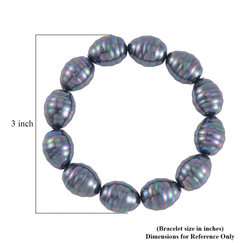 Tahitian Color Shell Pearl Beaded Stretch Bracelet and Earrings in Stainless Steel