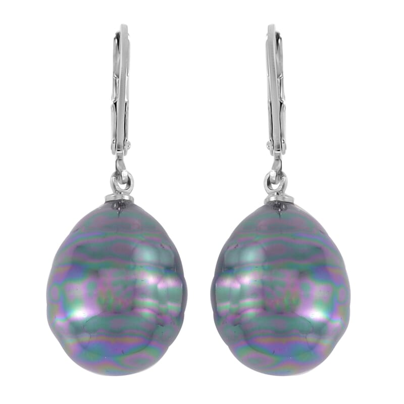 Tahitian Color Shell Pearl Beaded Stretch Bracelet and Earrings in Stainless Steel