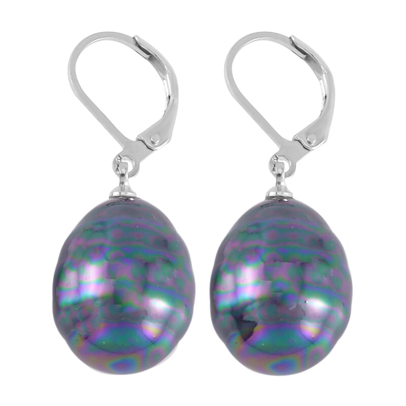 Tahitian Color Shell Pearl Beaded Stretch Bracelet and Earrings in Stainless Steel