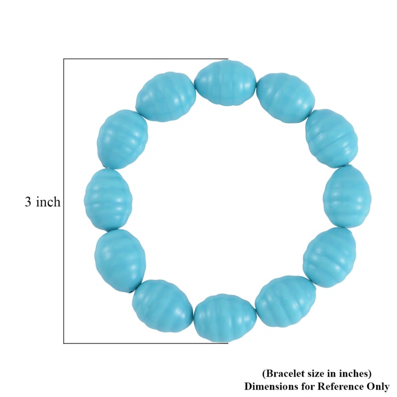 Blue Color Shell Pearl Beaded Stretch Bracelet and Earrings in Stainless Steel