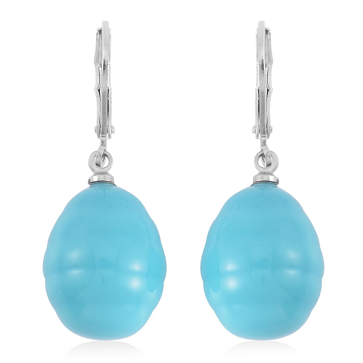 Blue Color Shell Pearl Beaded Stretch Bracelet and Earrings in Stainless Steel