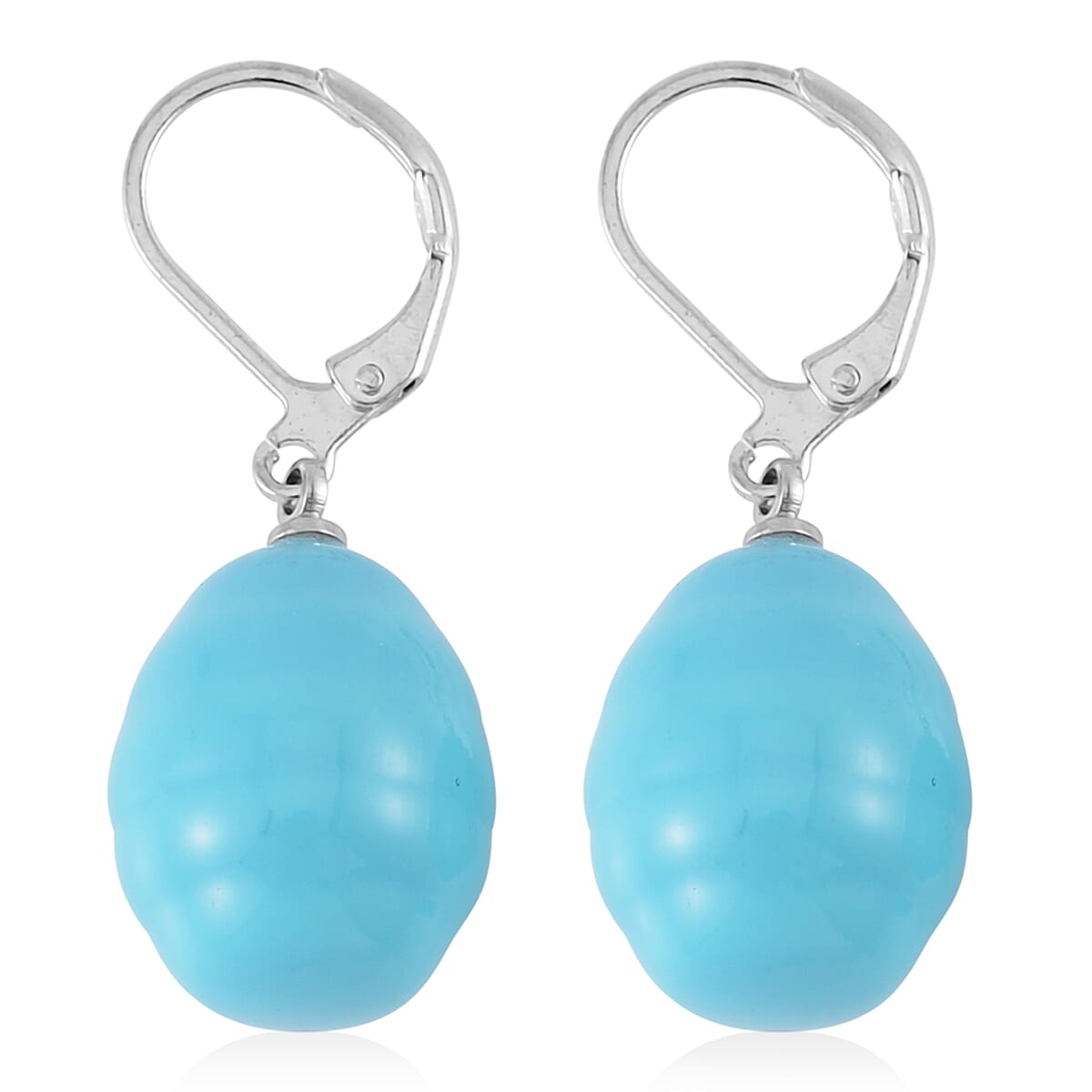 Blue Color Shell Pearl Beaded Stretch Bracelet and Earrings in Stainless Steel
