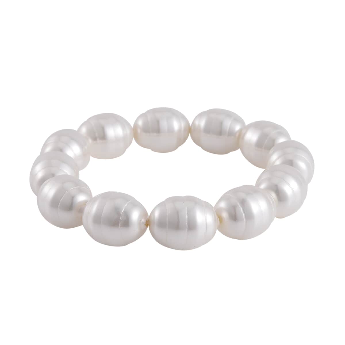 White Color Shell Pearl Beaded Stretch Bracelet and Earrings in Stainless Steel image number 2