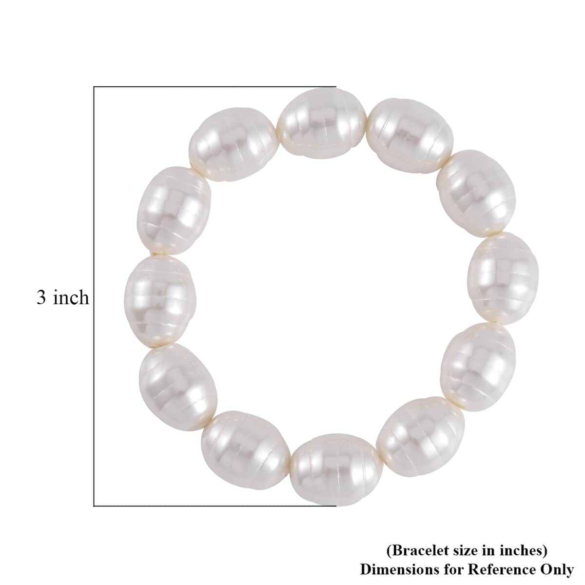 White Color Shell Pearl Beaded Stretch Bracelet and Earrings in Stainless Steel image number 3